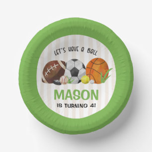 Green Sports Football Basketball Birthday Party  Paper Plate