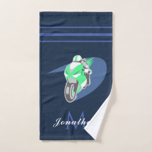 Green Sports Motorbike Extreme Speed Custom Name Hand Towel