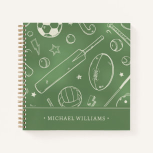 Green Sports Pattern   Add Your Name Notebook