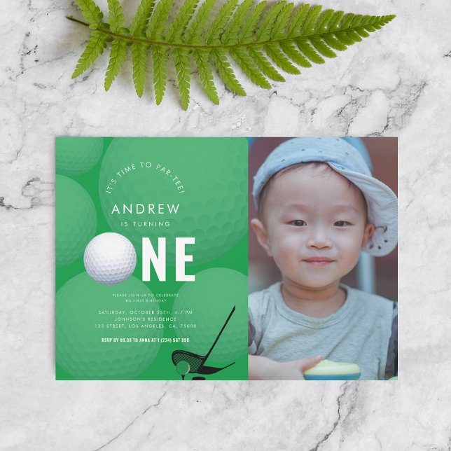 Green Sports Photo Golf 1st Birthday Party  Invitation (Creator Uploaded)