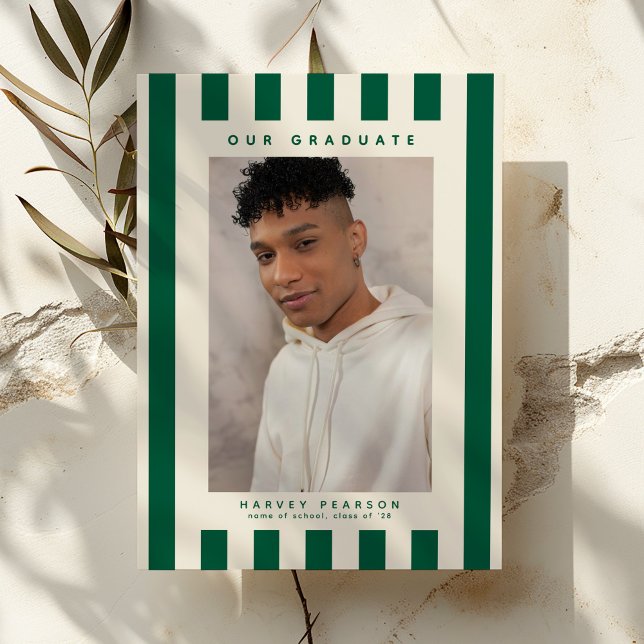 Green Sporty Stripes 2 Photo Graduation Announcement (Creator Uploaded)