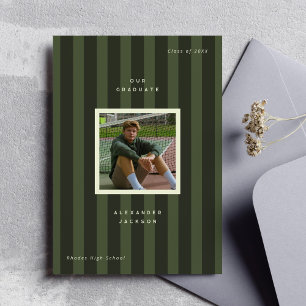 Green Sporty Stripes Graduation Photo  Announcement