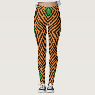 Green Spot Black Labyrinth Pattern on Custom Colou Leggings