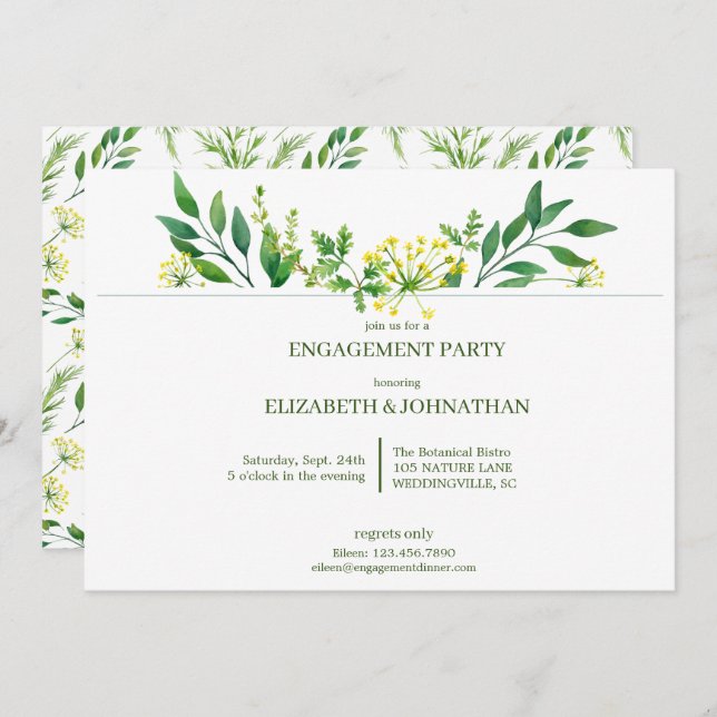 Green Spring Botanical Herbs Engagement Party Invitation (Front/Back)