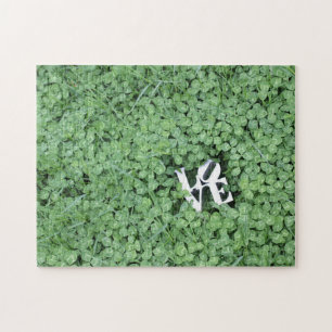 Green Spring Clover LOVE Wedding Photo Art Fun Jigsaw Puzzle