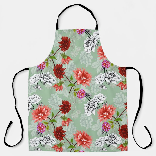 Green Spring Floral: Hand Drawn Apron (Front)