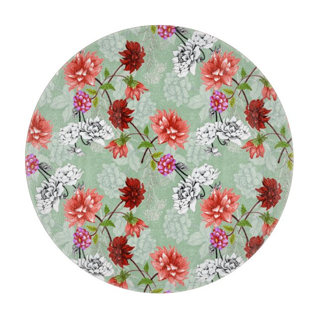 Green Spring Floral: Hand Drawn Cutting Board (Front)