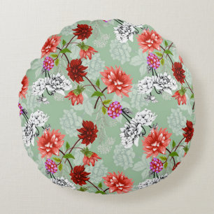Green Spring Floral: Hand Drawn Round Cushion