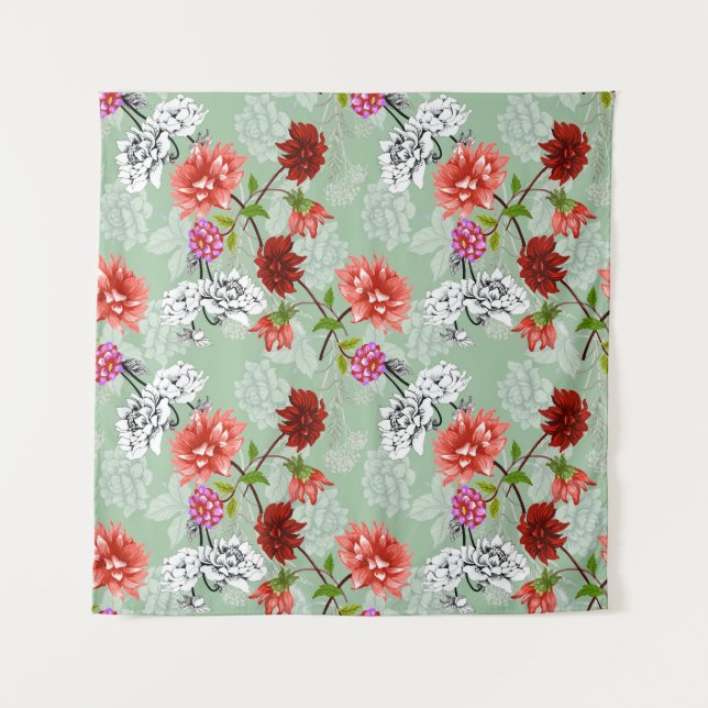 Green Spring Floral: Hand Drawn Tapestry (Front)