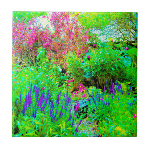 Green Spring Garden Landscape with Peonies Ceramic Tile