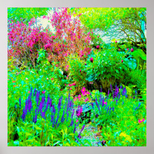 Green Spring Garden Landscape with Peonies Poster