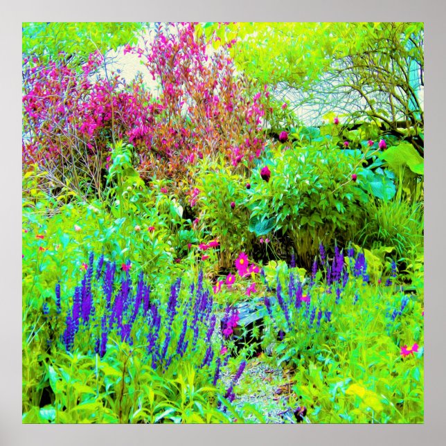Green Spring Garden Landscape with Peonies Poster (Front)