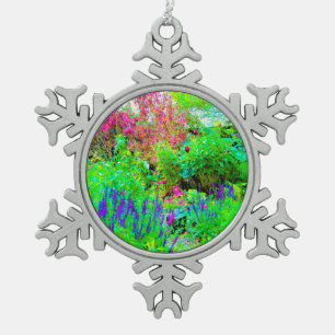 Green Spring Garden Landscape with Peonies Snowflake Pewter Christmas Ornament