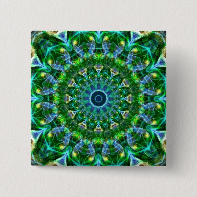 Green Spring Kaleidoscope 15 Cm Square Badge (Front)