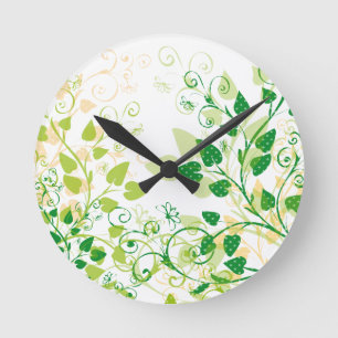 Green Spring Leafs Round Clock