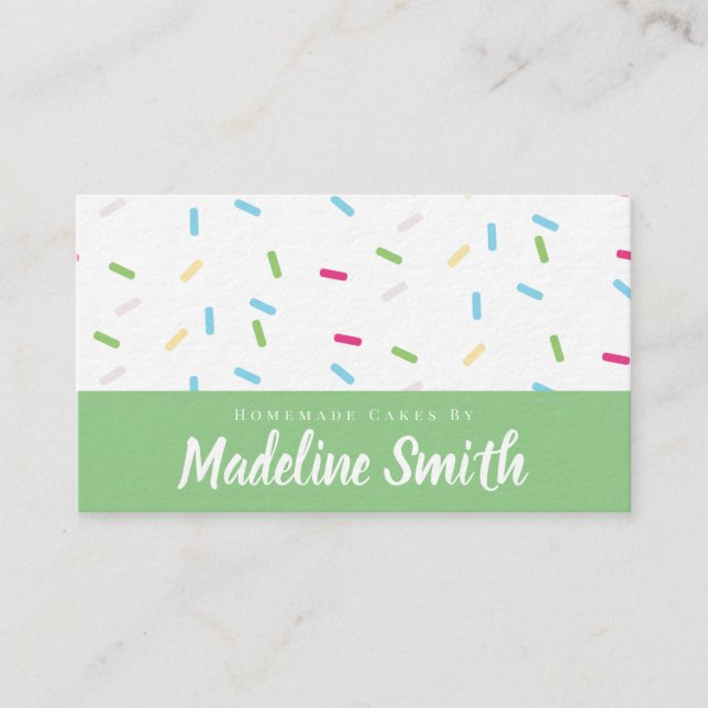 Green Sprinkles Mix Cake Decorator Homemade Business Card (Front)