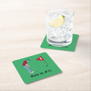 Green Square Golfing Themed Paper Coaster