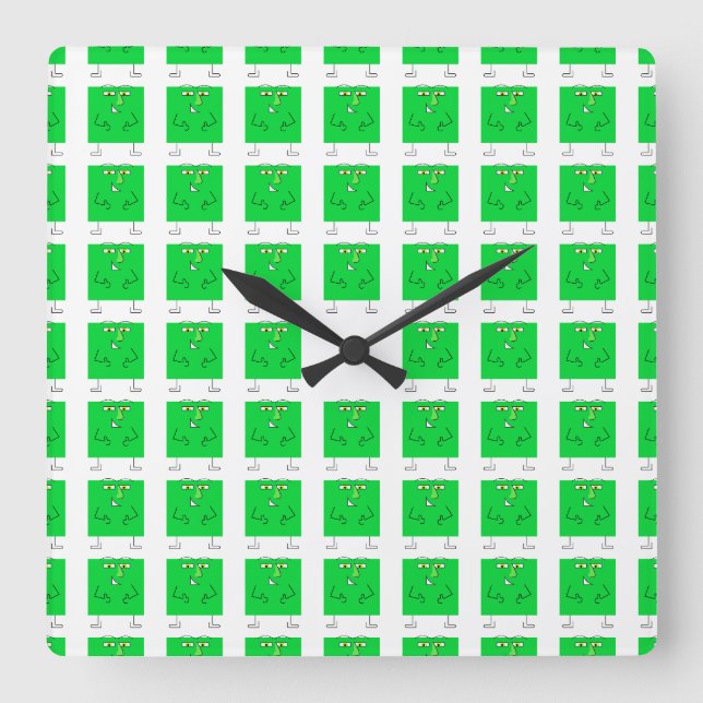 Green Square Guy Wall Clock (Front)