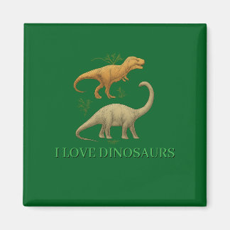 Green Square Magnets - I Love Dinosaurs