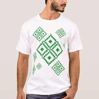 Green square pattern with wavy lines going up and T-Shirt