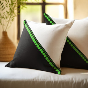 Green Squares and Circles on Black and White Cushion