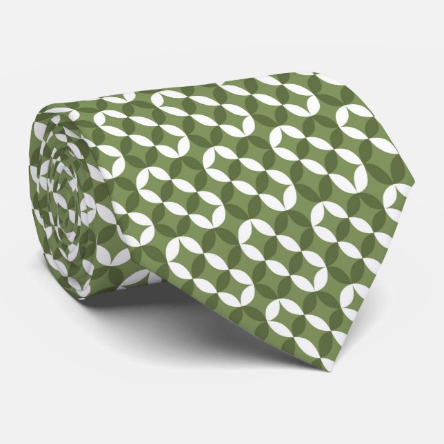 Green Squares Retro 60's 70's Pattern Necktie (Rolled)