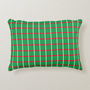 Green Squares With Red & White Lines Accent Pillow