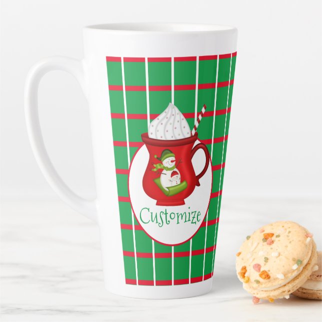 Green Squares With Red & White Lines Latte Mug (In Situ)