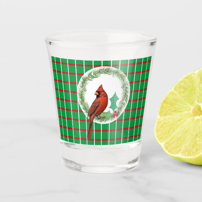 Green Squares With Red & White Lines Shot glass (Front)