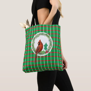 Green Squares With Red & White Lines Tote Bag