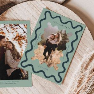 Green Squiggly Wavy Frame Wedding Save The Date
