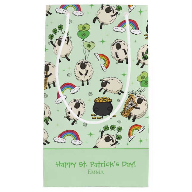 Green St. Patrick’s Day Sheep & Shamrocks Kids Small Gift Bag (Front)