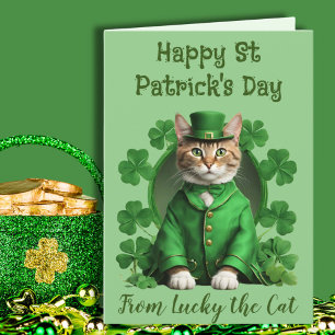 Green St Patrick's Cat Lovers Irish Kitten Holiday Card