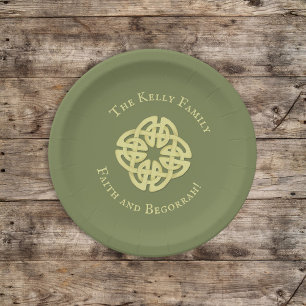 Green St. Patrick's Day Celtic Cross Custom Paper Plate