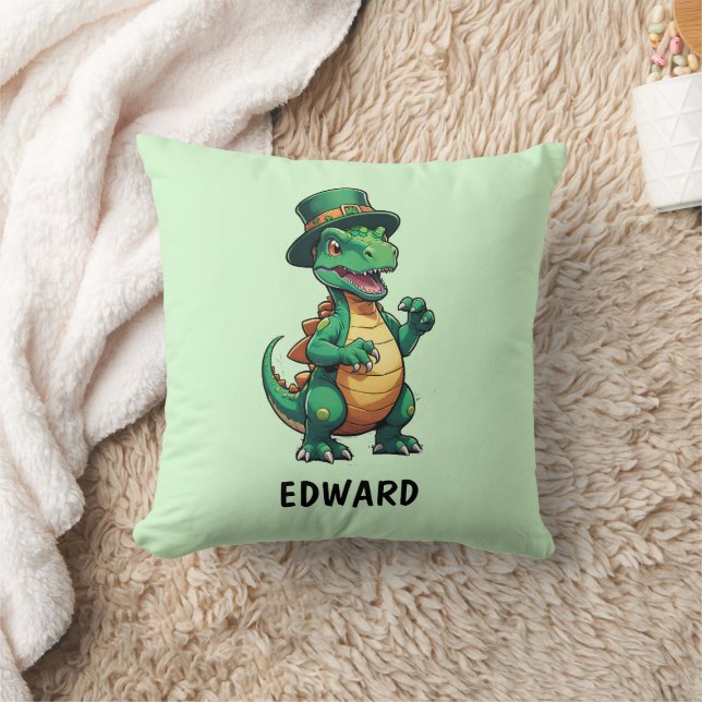 Green St Patrick's day dinosaur Cushion (Blanket)