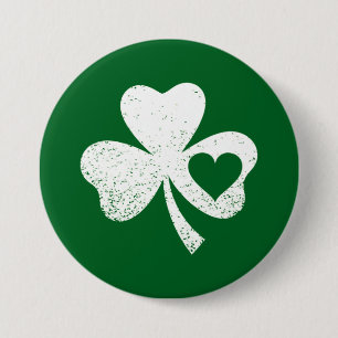 Green St Patricks Day Irish Patty's Heart Shamrock 7.5 Cm Round Badge