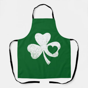 Green St Patricks Day Irish Patty's Heart Shamrock Apron