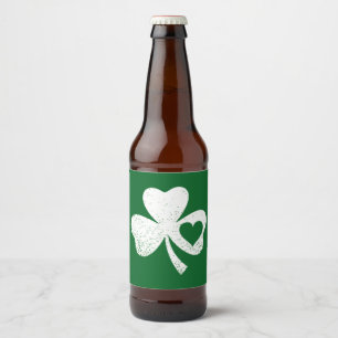 Green St Patricks Day Irish Patty's Heart Shamrock Beer Bottle Label