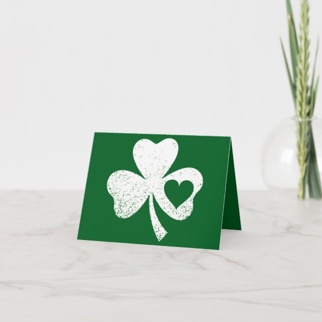 Green St Patricks Day Irish Patty's Heart Shamrock Card (Front)
