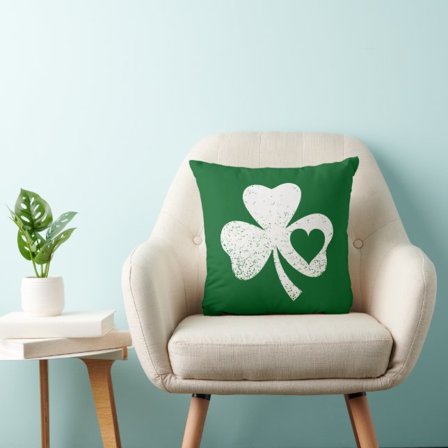 Green St Patricks Day Irish Patty's Heart Shamrock Cushion (Chair)