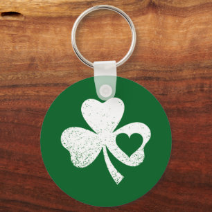 Green St Patricks Day Irish Patty's Heart Shamrock Key Ring