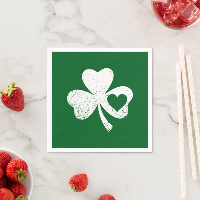 Green St Patricks Day Irish Patty's Heart Shamrock Napkin (Insitu)