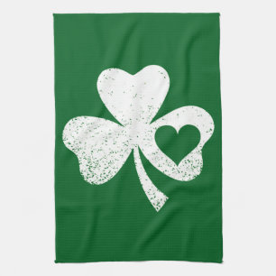 Green St Patricks Day Irish Patty's Heart Shamrock Tea Towel