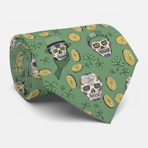 Green St Patrick's Day Irish Sugar Skull Custom Tie