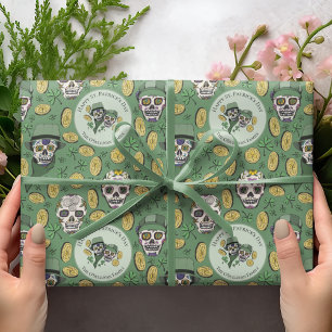 Green St Patrick's Day Irish Sugar Skull Custom Wrapping Paper