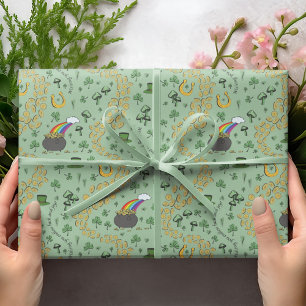 Green St. Patrick's Day Leprechaun Pot of Gold Wrapping Paper