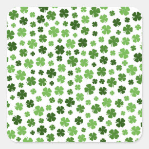 GREEN ST PATRICKS DAY SHAMROCKS SQUARE STICKER