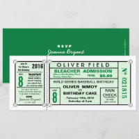 Green Stadium Ticket Baseball Birthday