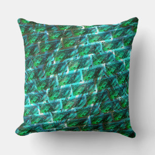 Green stained scratch, cyan grid or brick effect cushion