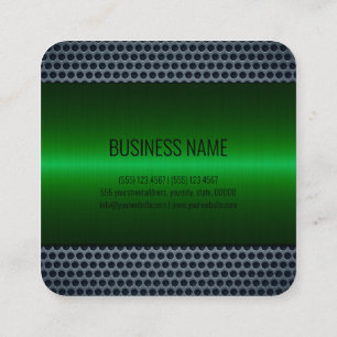 Green Stainless Steel Metal Look Square Business Card